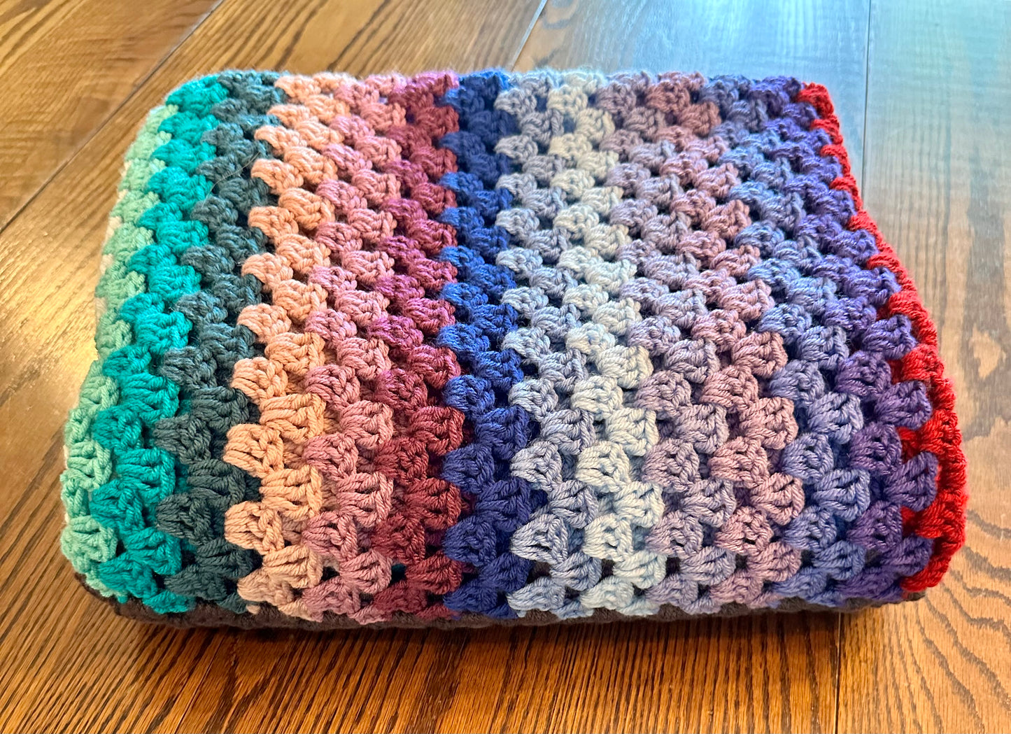 47x63 Handmade Med. Weight Crocheted Afghan | Old World Dutch Traditional Handiwork - Rainbow Folk Stripes | Free Shipping!