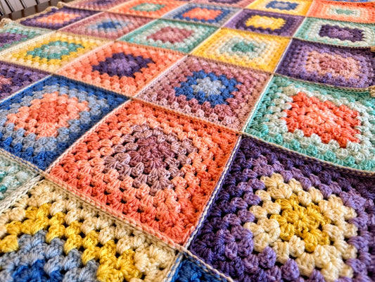 37x57 Handmade Med. Weight Crocheted Afghan | Old World Dutch Traditional Handiwork - Pastel Granny Squares | Free Shipping!