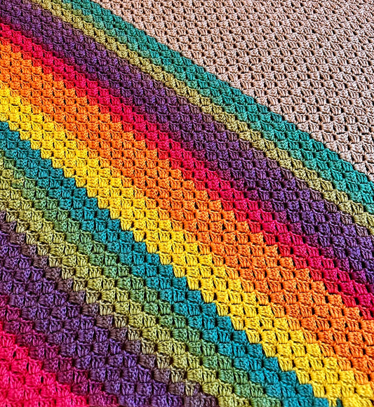 49x73 Handmade Lightweight Crocheted Afghan | Old World Dutch Traditional Handiwork - Diagonal Multi Color Stripes & Gray | Free Shipping!