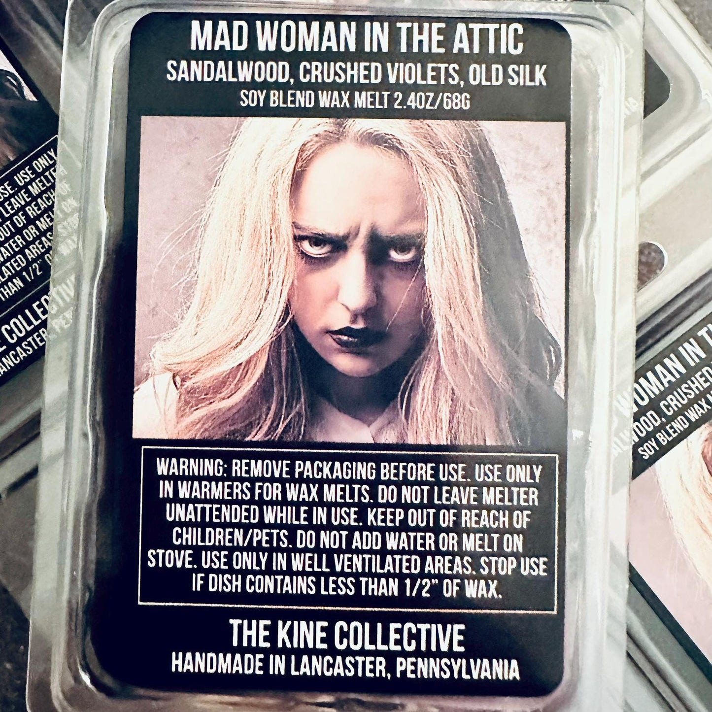 Mad Woman In The Attic - Sandalwood, Crushed Violet, Tattered Silk, Vanilla 2.4oz Artisan Soy Wax Melts