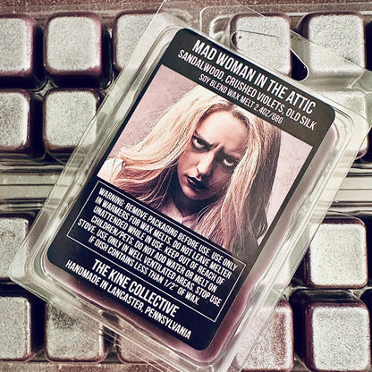 Mad Woman In The Attic - Sandalwood, Crushed Violet, Tattered Silk, Vanilla 2.4oz Artisan Soy Wax Melts