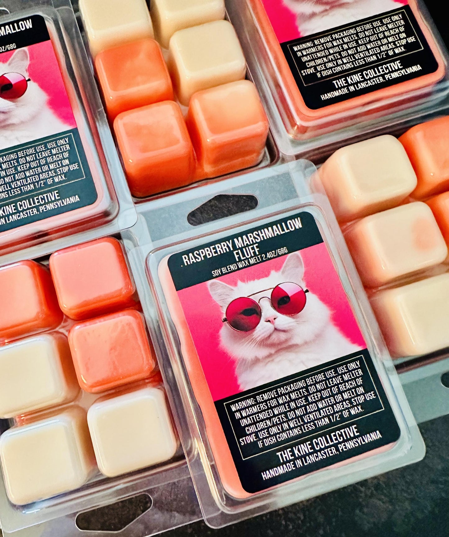 Raspberry Marshmallow Fluff - Juicy Raspberry, Vanilla Marshmallow 2.4oz Artisan Soy Wax Melts