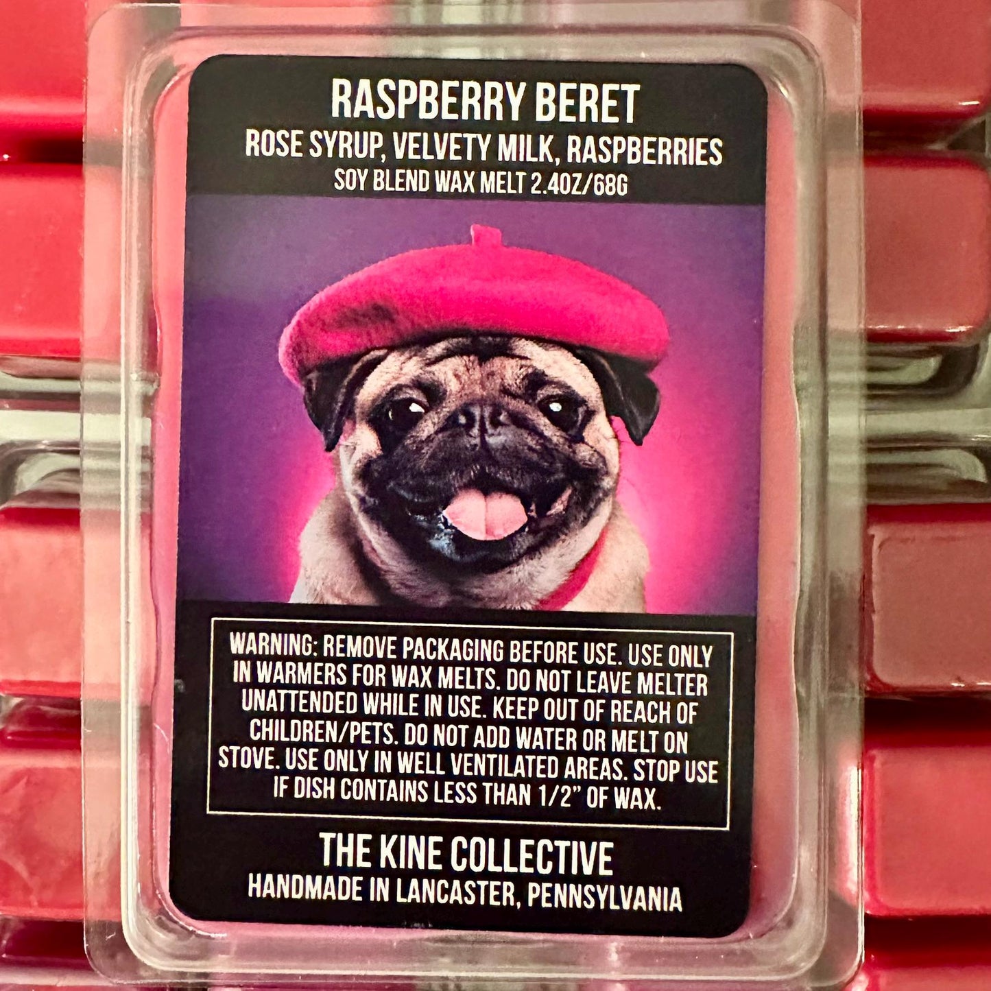 Raspberry Beret - Rose Syrup, Velvety Milk, Raspberry 2.4oz Artisan Soy Wax Melts