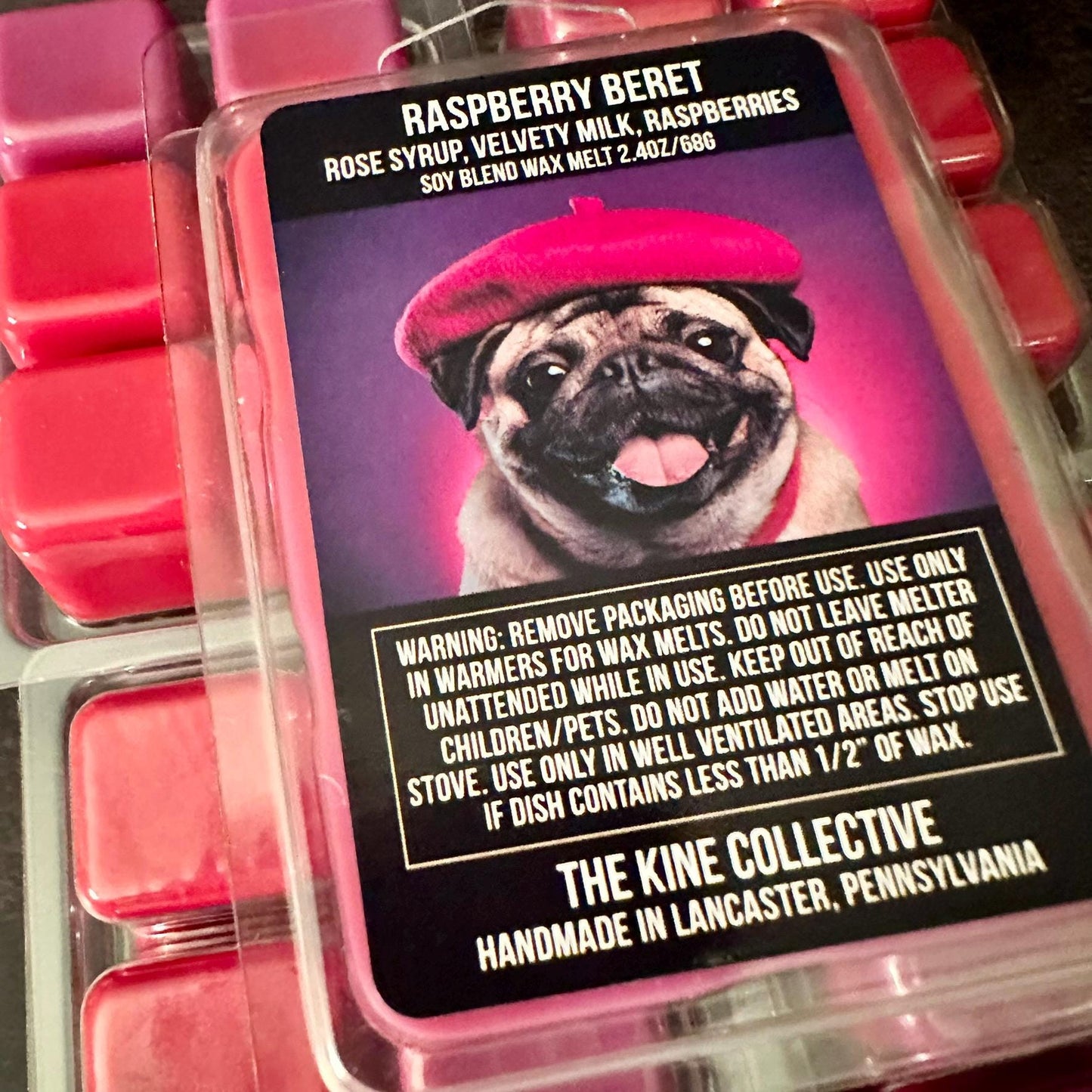Raspberry Beret - Rose Syrup, Velvety Milk, Raspberry 2.4oz Artisan Soy Wax Melts