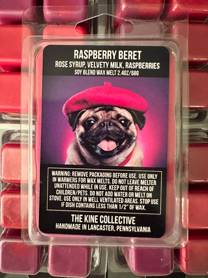 Raspberry Beret - Rose Syrup, Velvety Milk, Raspberry 2.4oz Artisan Soy Wax Melts