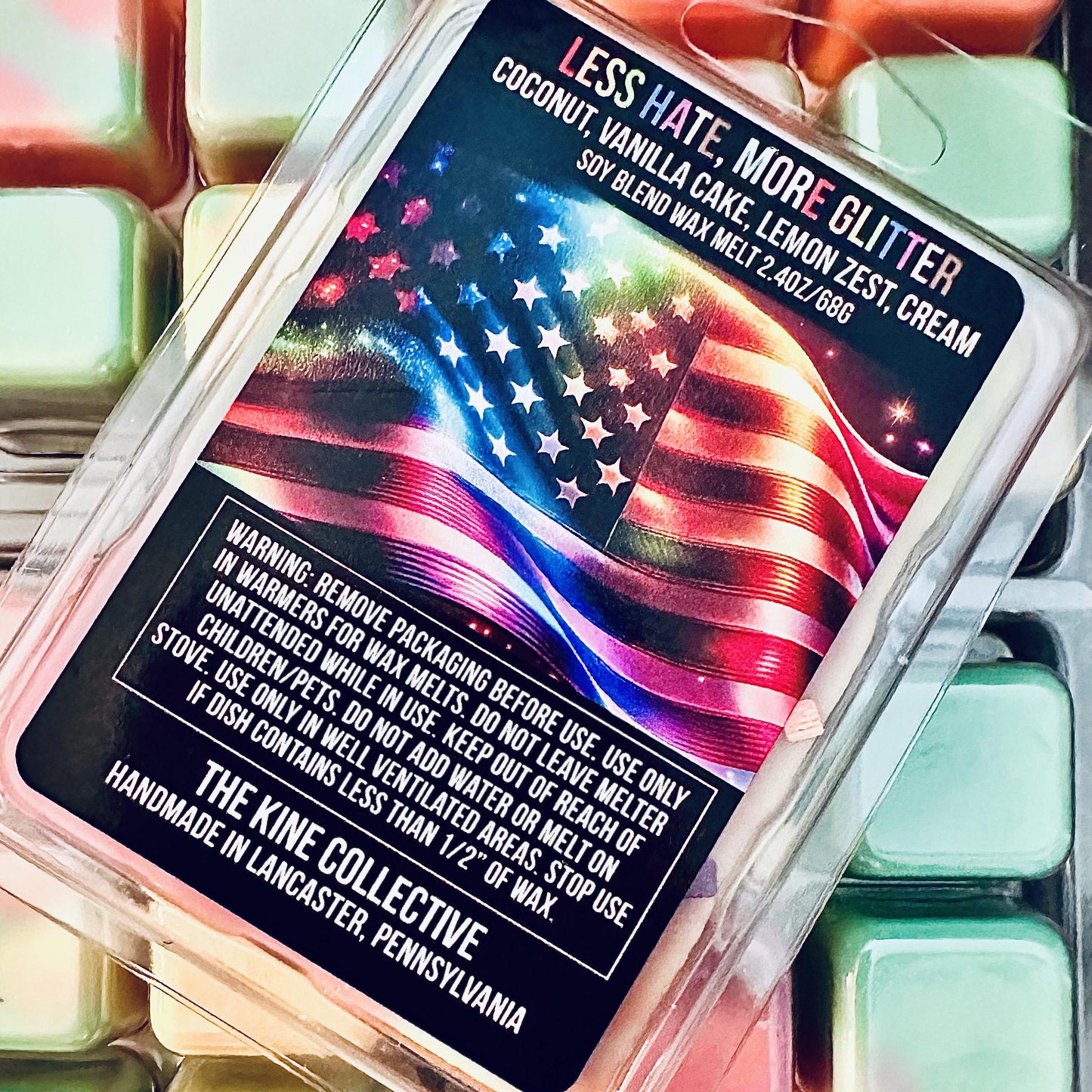 Less Hate, More Glitter - Vanilla Cake Pop & Rainbow Sprinkles 2.4oz Artisan Soy Wax Melts