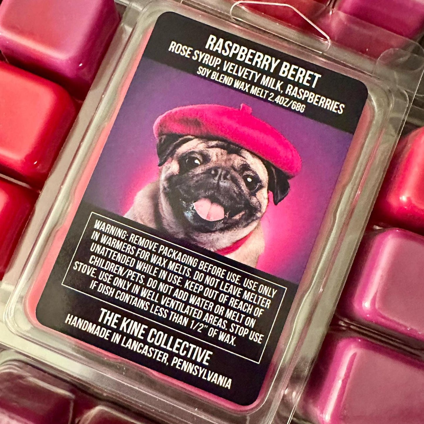 Raspberry Beret - Rose Syrup, Velvety Milk, Raspberry 2.4oz Artisan Soy Wax Melts