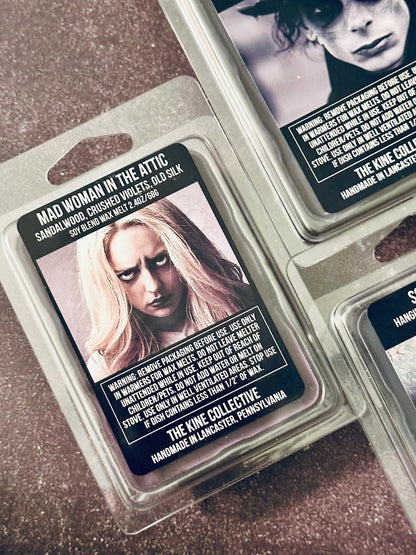 Mad Woman In The Attic - Sandalwood, Crushed Violet, Tattered Silk, Vanilla 2.4oz Artisan Soy Wax Melts