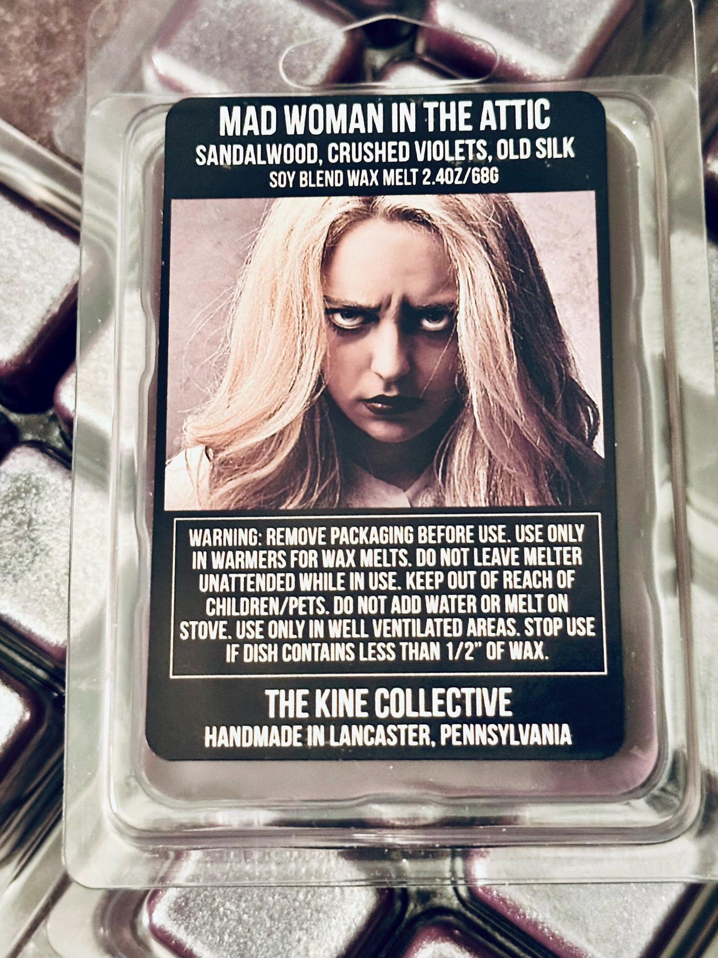 Mad Woman In The Attic - Sandalwood, Crushed Violet, Tattered Silk, Vanilla 2.4oz Artisan Soy Wax Melts
