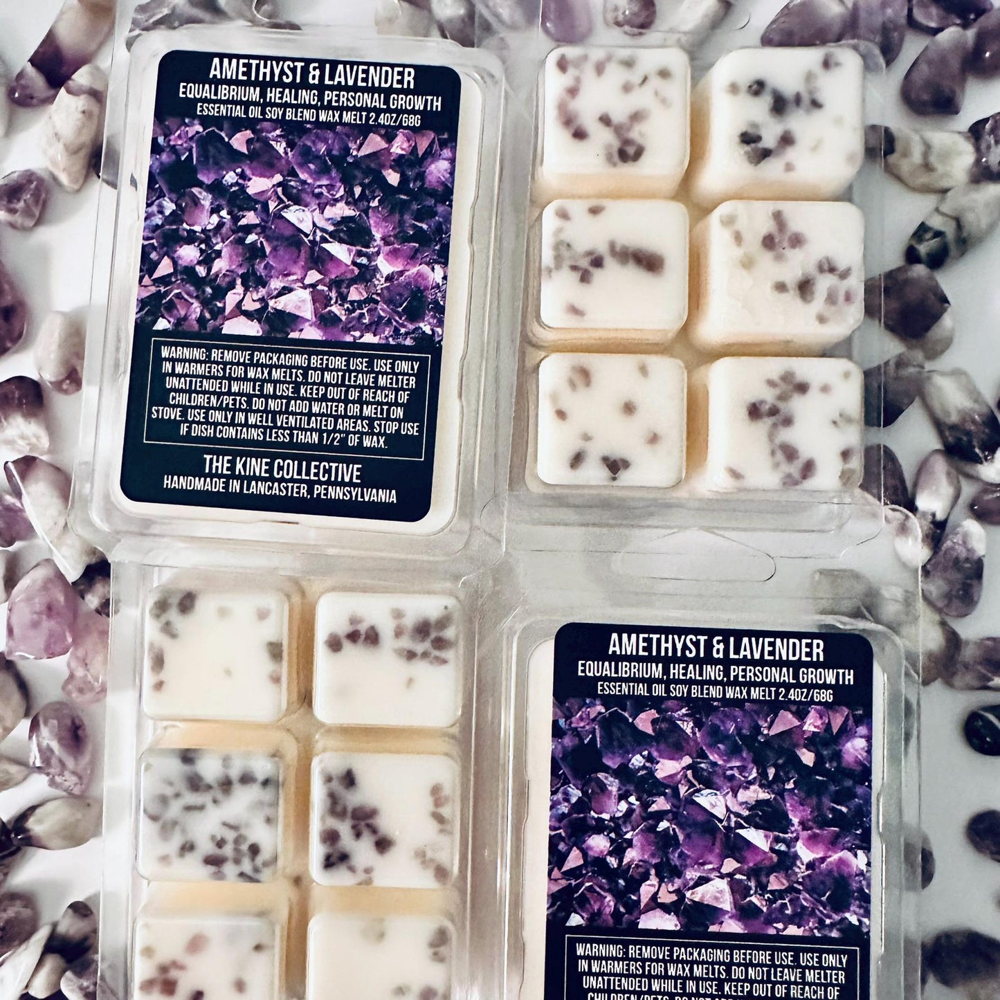 Amethyst & Lavender Essential Oil Infused  2.4oz Artisan Soy Wax Melts - Equilibrium, Healing, Personal Growth