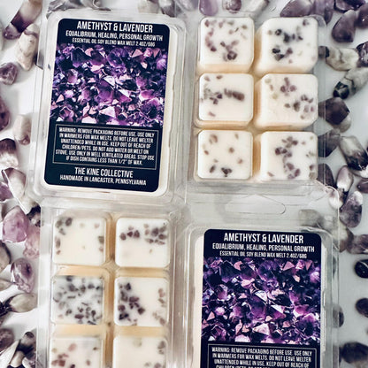 Amethyst & Lavender Essential Oil Infused  2.4oz Artisan Soy Wax Melts - Equilibrium, Healing, Personal Growth