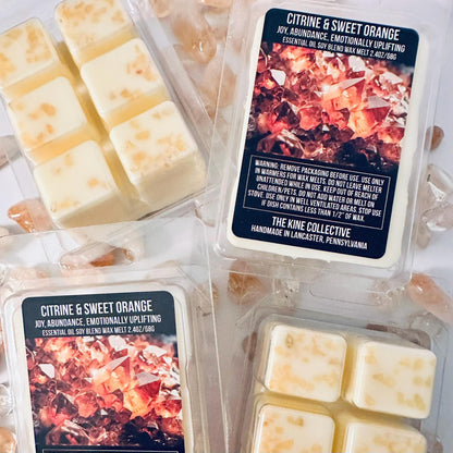 Citrine & Sweet Orange Essential Oil Infused  2.4oz Artisan Soy Wax Melts - Joy, Abundance, Emotional Uplifting