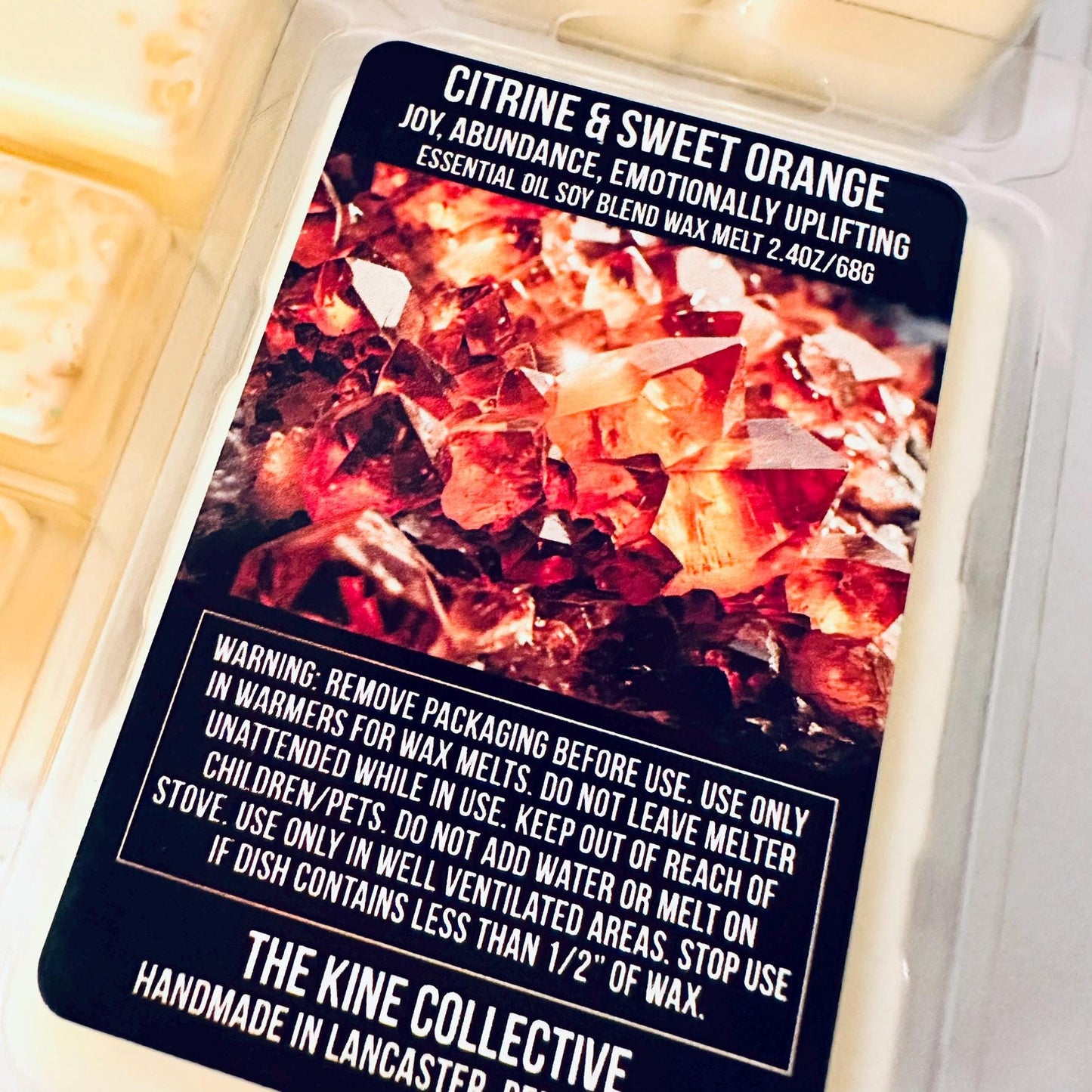 Citrine & Sweet Orange Essential Oil Infused  2.4oz Artisan Soy Wax Melts - Joy, Abundance, Emotional Uplifting