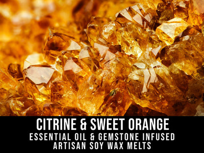 Citrine & Sweet Orange Essential Oil Infused  2.4oz Artisan Soy Wax Melts - Joy, Abundance, Emotional Uplifting