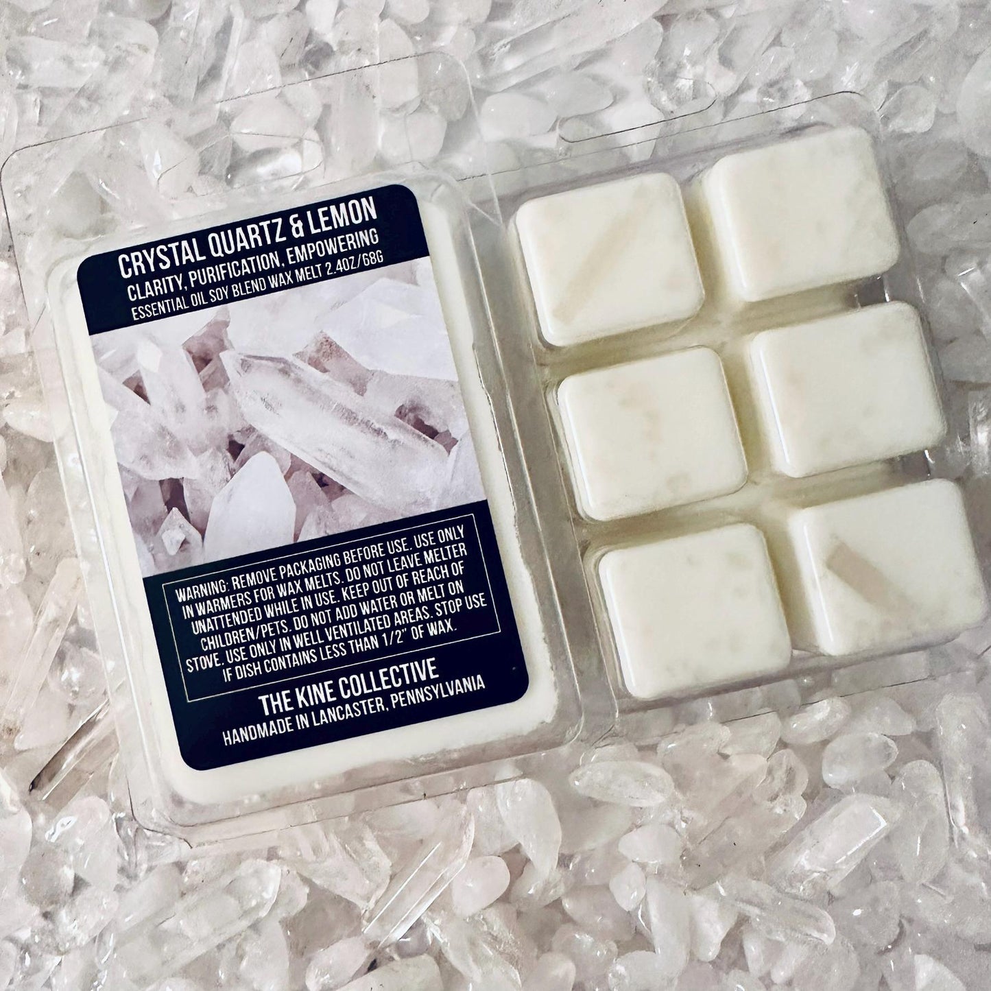 Crystal Quartz & Lemon Essential Oil Infused  2.4oz Artisan Soy Wax Melts - Clarity, Purification, Empowerment