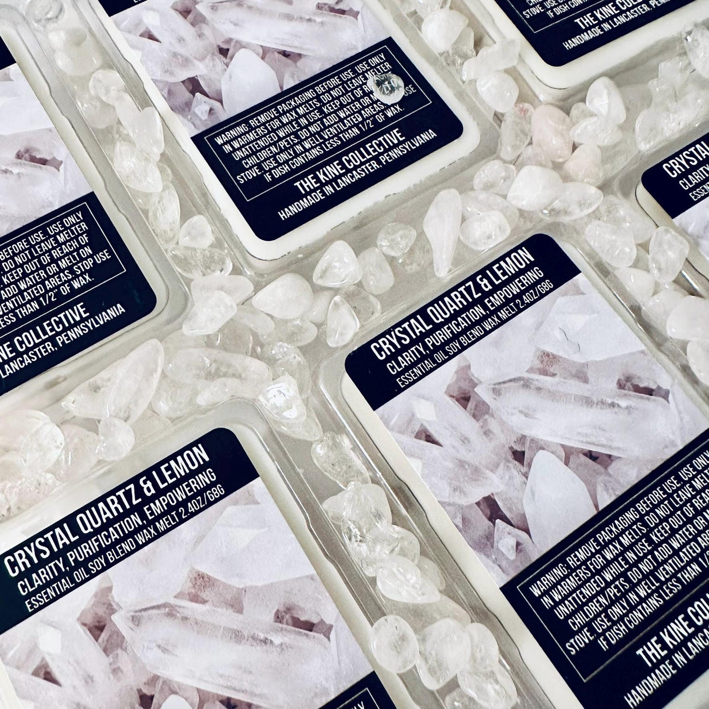 Crystal Quartz & Lemon Essential Oil Infused  2.4oz Artisan Soy Wax Melts - Clarity, Purification, Empowerment