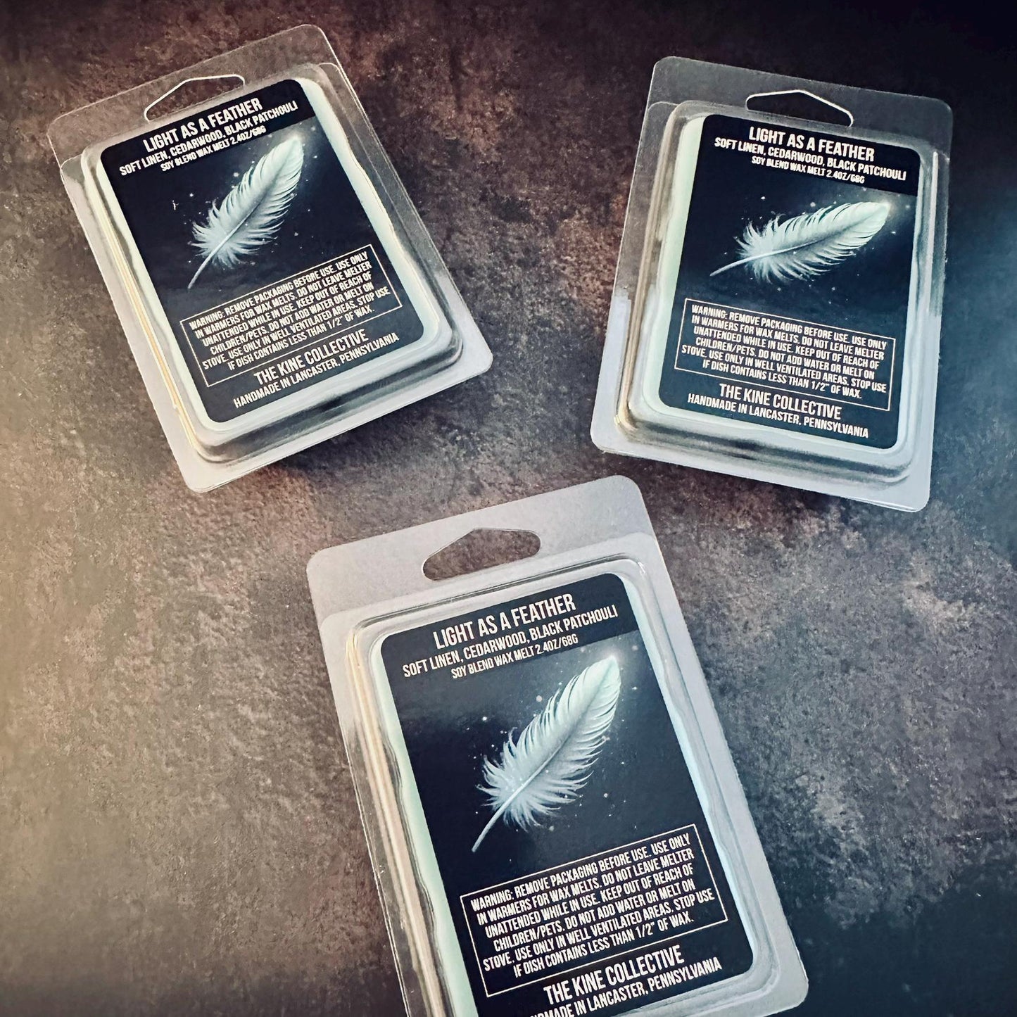 Light As A Feather - Crisp Linen, Cedar, Black Patchouli 2.4oz Artisan Soy Wax Melts