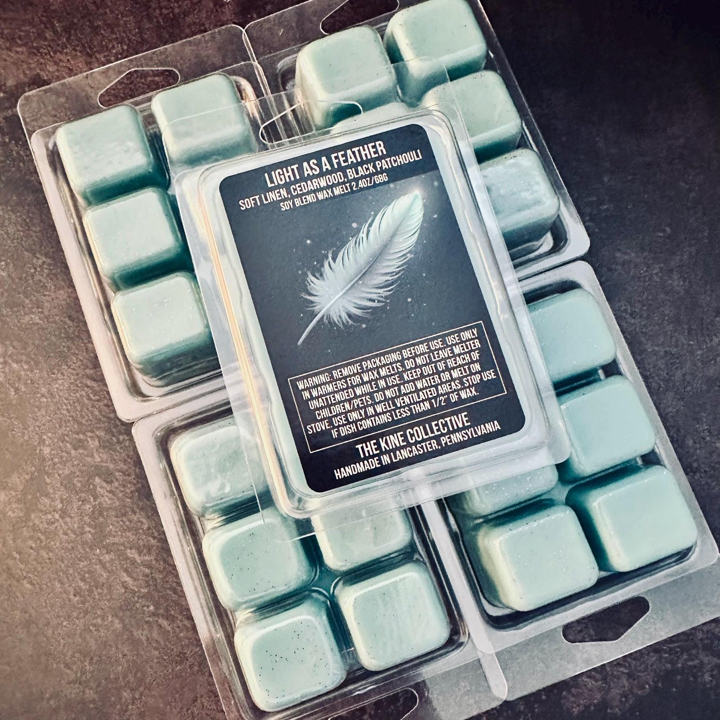 Light As A Feather - Crisp Linen, Cedar, Black Patchouli 2.4oz Artisan Soy Wax Melts