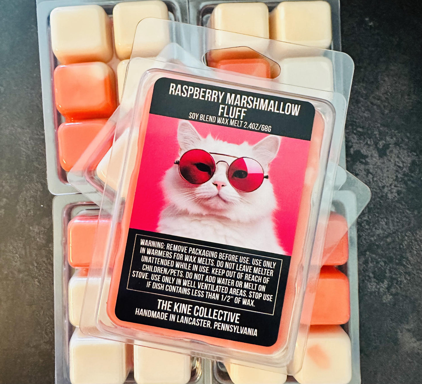 Raspberry Marshmallow Fluff - Juicy Raspberry, Vanilla Marshmallow 2.4oz Artisan Soy Wax Melts