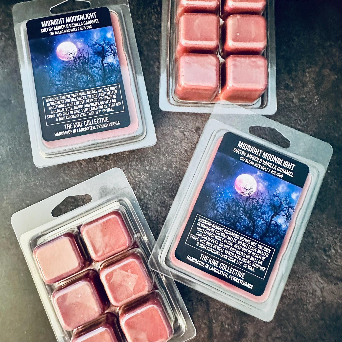 Midnight Moonlight - Sultry Amber, Vanilla Caramel 2.4oz Artisan Soy Wax Melts