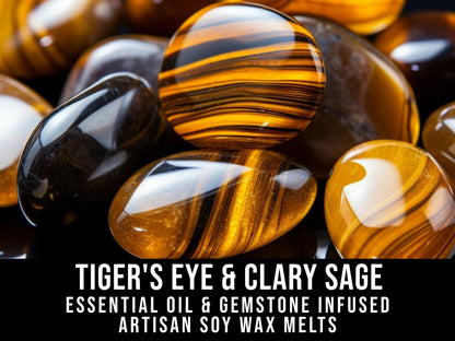 Tiger's Eye & Clary Sage Essential Oil Infused  2.4oz Artisan Soy Wax Melts - Inner Wisdom, Empowerment, Centering