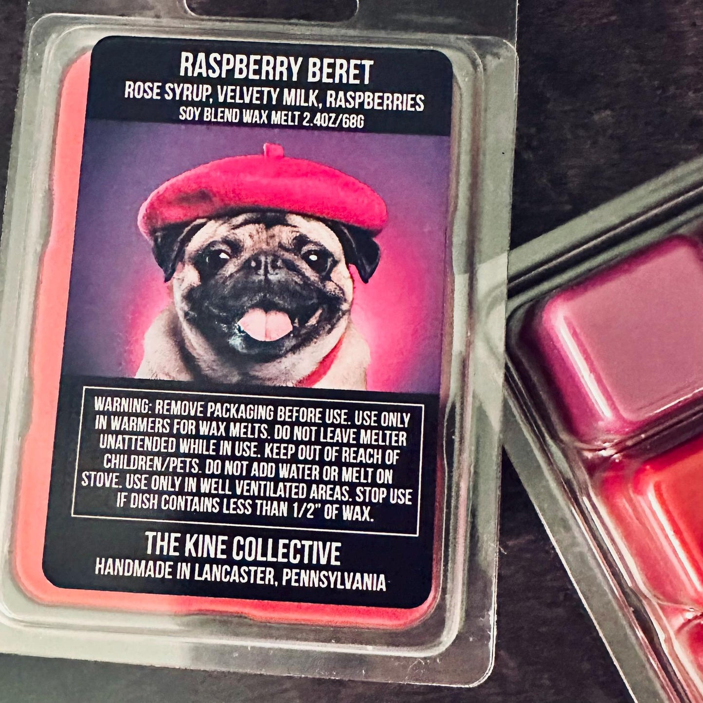Raspberry Beret - Rose Syrup, Velvety Milk, Raspberry 2.4oz Artisan Soy Wax Melts
