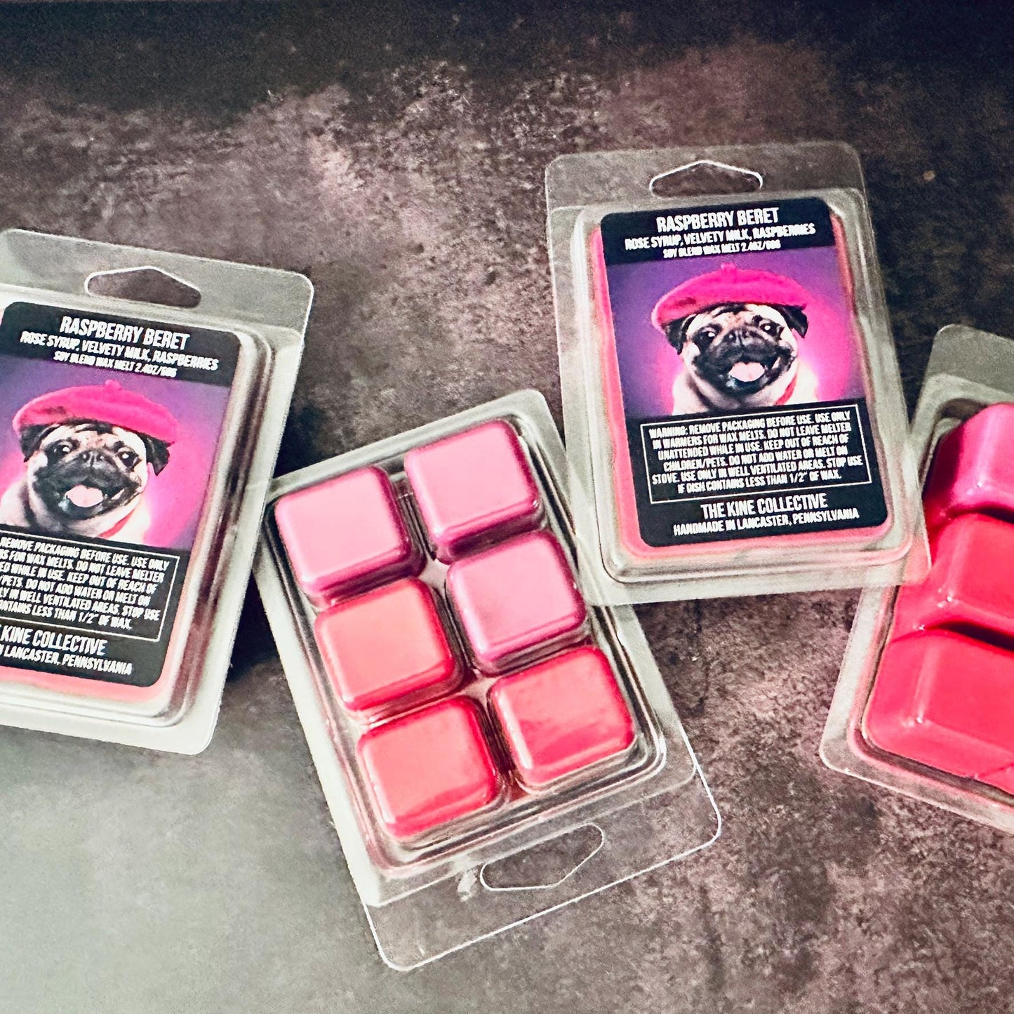 Raspberry Beret - Rose Syrup, Velvety Milk, Raspberry 2.4oz Artisan Soy Wax Melts