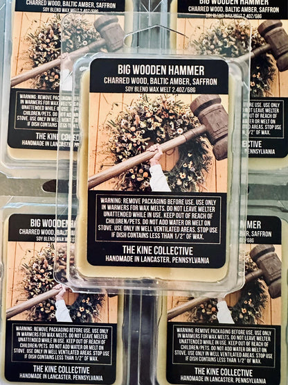 Big Wooden Hammer - Charred Wood, Baltic Amber, Saffron 2.4oz Artisan Soy Wax Melts