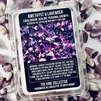 Amethyst & Lavender Essential Oil Infused  2.4oz Artisan Soy Wax Melts - Equilibrium, Healing, Personal Growth