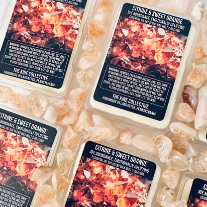 Citrine & Sweet Orange Essential Oil Infused  2.4oz Artisan Soy Wax Melts - Joy, Abundance, Emotional Uplifting