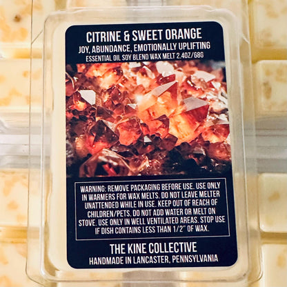 Citrine & Sweet Orange Essential Oil Infused  2.4oz Artisan Soy Wax Melts - Joy, Abundance, Emotional Uplifting
