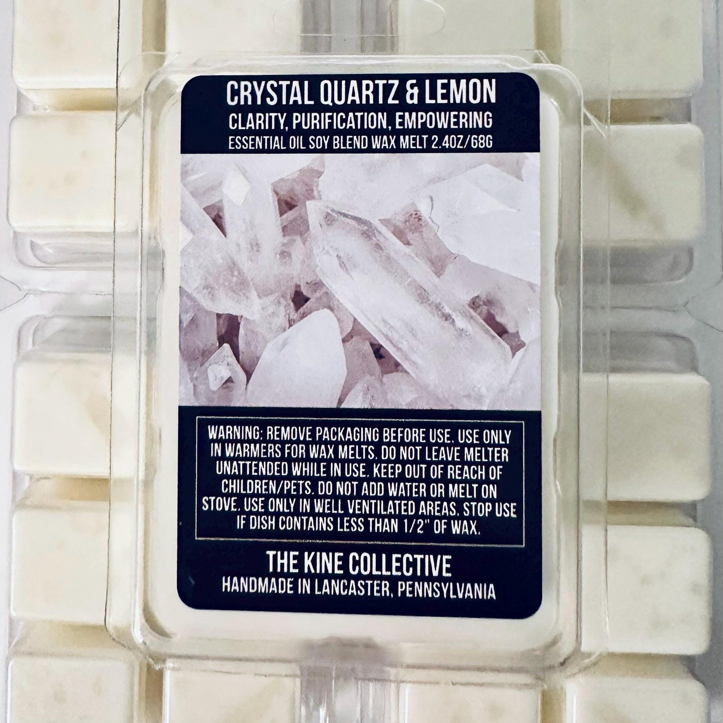 Crystal Quartz & Lemon Essential Oil Infused  2.4oz Artisan Soy Wax Melts - Clarity, Purification, Empowerment