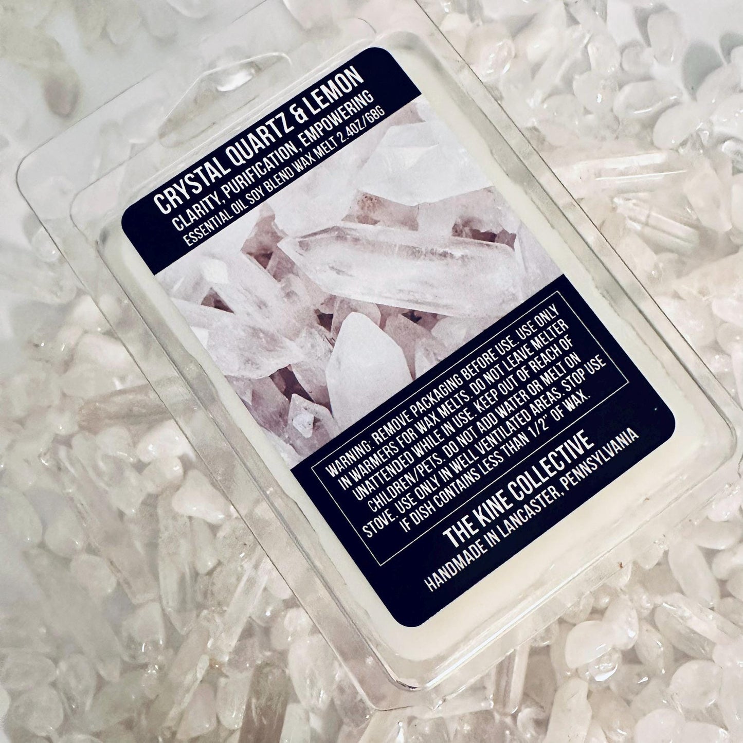Crystal Quartz & Lemon Essential Oil Infused  2.4oz Artisan Soy Wax Melts - Clarity, Purification, Empowerment
