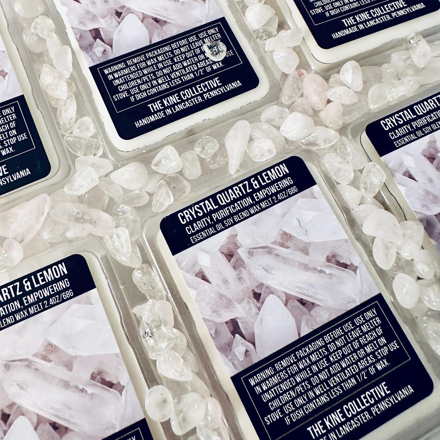 Crystal Quartz & Lemon Essential Oil Infused  2.4oz Artisan Soy Wax Melts - Clarity, Purification, Empowerment