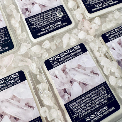 Crystal Quartz & Lemon Essential Oil Infused  2.4oz Artisan Soy Wax Melts - Clarity, Purification, Empowerment
