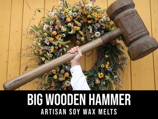 Big Wooden Hammer - Charred Wood, Baltic Amber, Saffron 2.4oz Artisan Soy Wax Melts