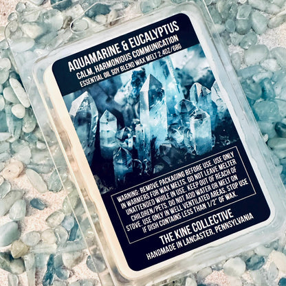 Aquamarine & Eucalyptus Essential Oil Infused  2.4oz Artisan Soy Wax Melts - Calm, Harmonious Communication