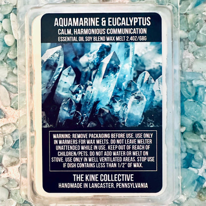 Aquamarine & Eucalyptus Essential Oil Infused  2.4oz Artisan Soy Wax Melts - Calm, Harmonious Communication