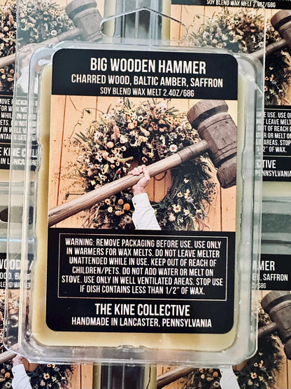 Big Wooden Hammer - Charred Wood, Baltic Amber, Saffron 2.4oz Artisan Soy Wax Melts
