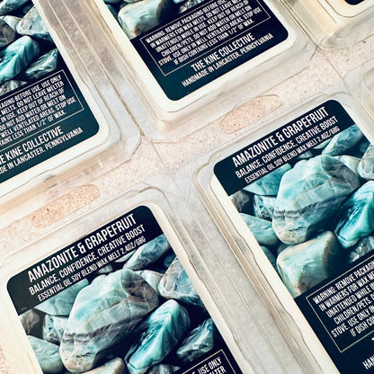 Amazonite & Grapefruit Essential Oil Infused  2.4oz Artisan Soy Wax Melts - Balance, Confidence, Creative Boost