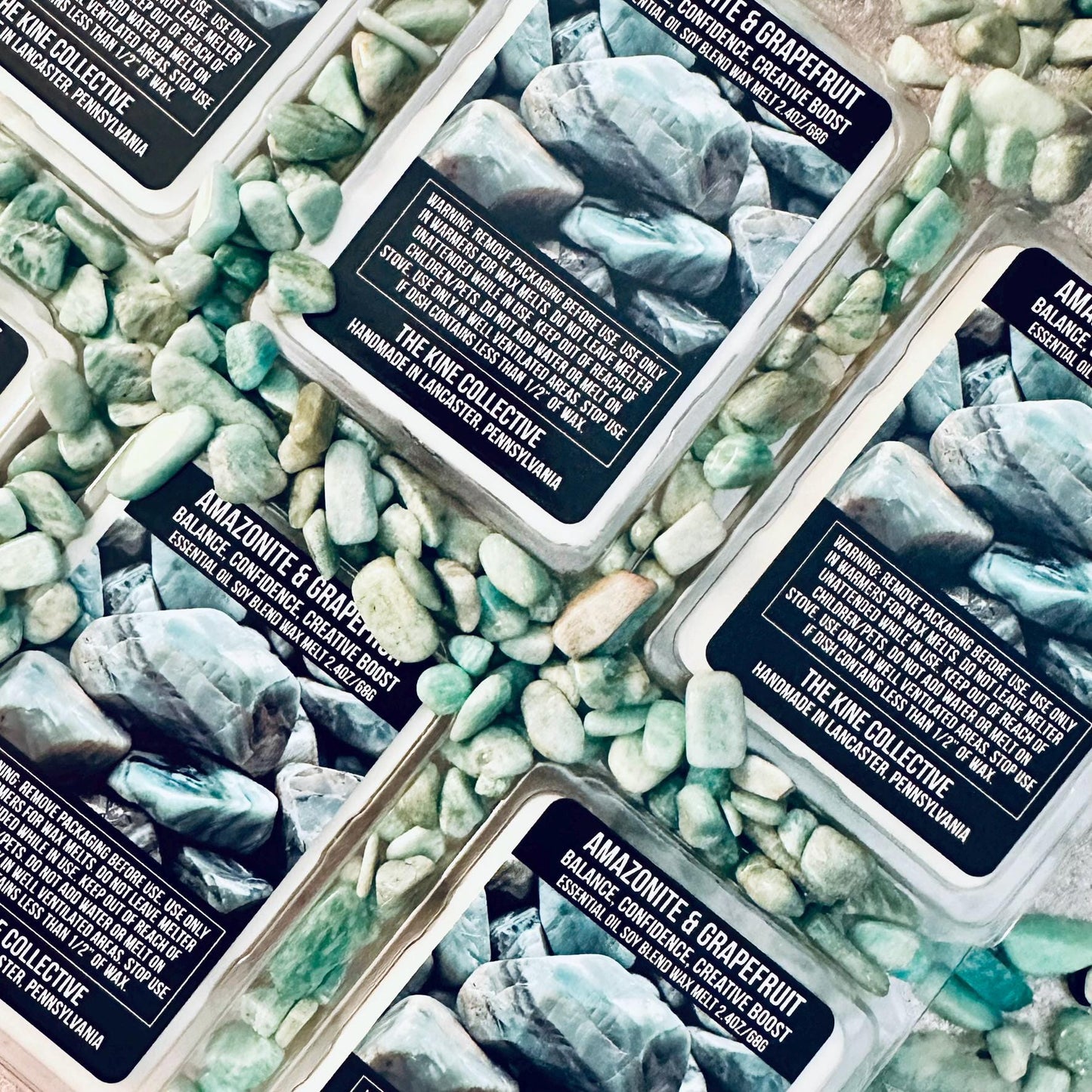 Amazonite & Grapefruit Essential Oil Infused  2.4oz Artisan Soy Wax Melts - Balance, Confidence, Creative Boost