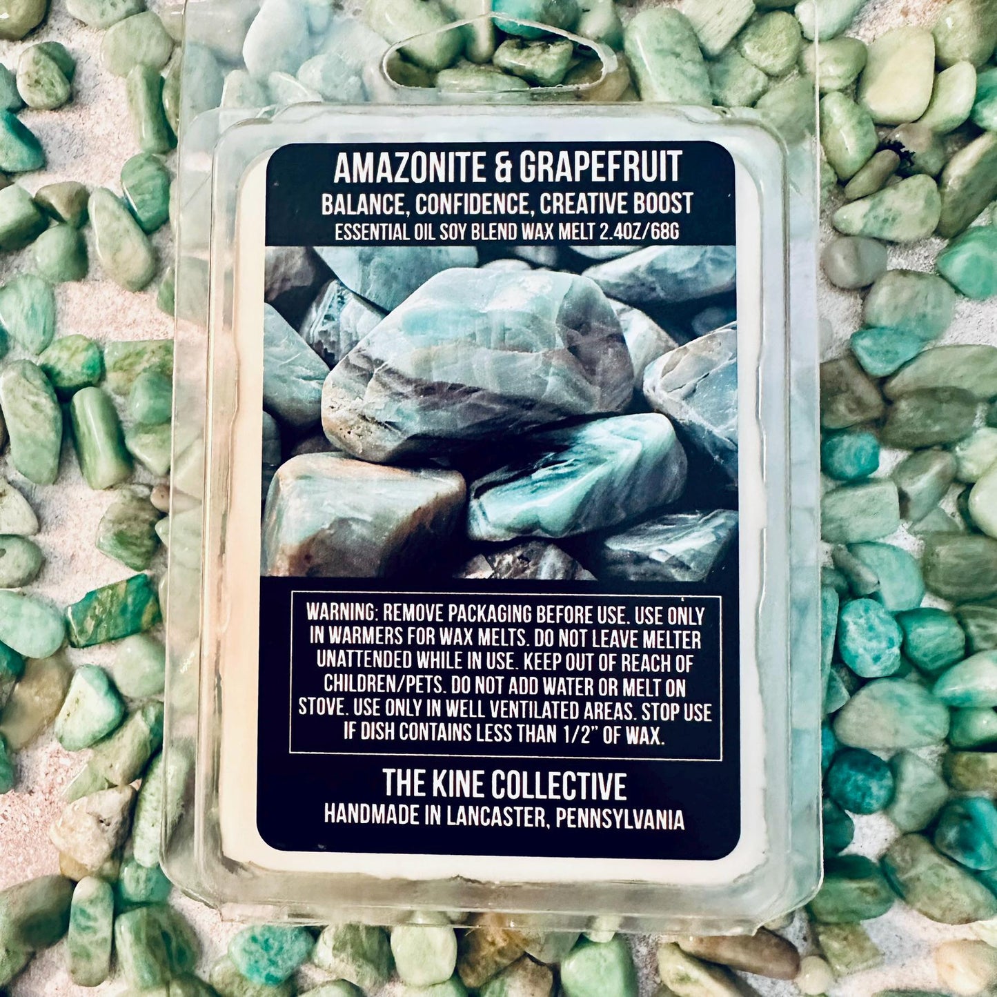 Amazonite & Grapefruit Essential Oil Infused  2.4oz Artisan Soy Wax Melts - Balance, Confidence, Creative Boost