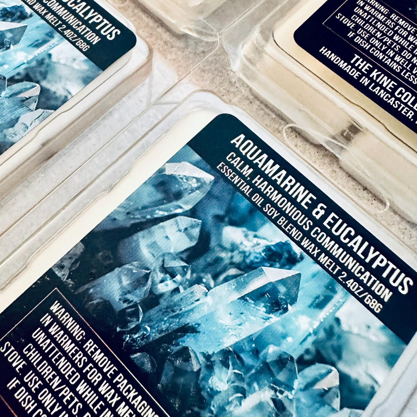Aquamarine & Eucalyptus Essential Oil Infused  2.4oz Artisan Soy Wax Melts - Calm, Harmonious Communication
