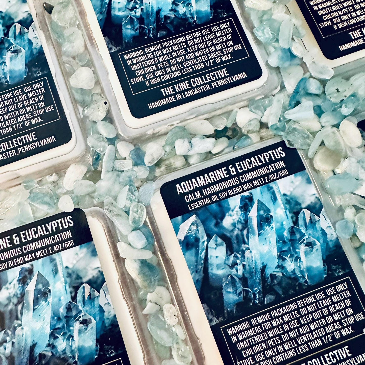 Aquamarine & Eucalyptus Essential Oil Infused  2.4oz Artisan Soy Wax Melts - Calm, Harmonious Communication
