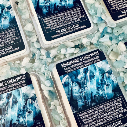 Aquamarine & Eucalyptus Essential Oil Infused  2.4oz Artisan Soy Wax Melts - Calm, Harmonious Communication