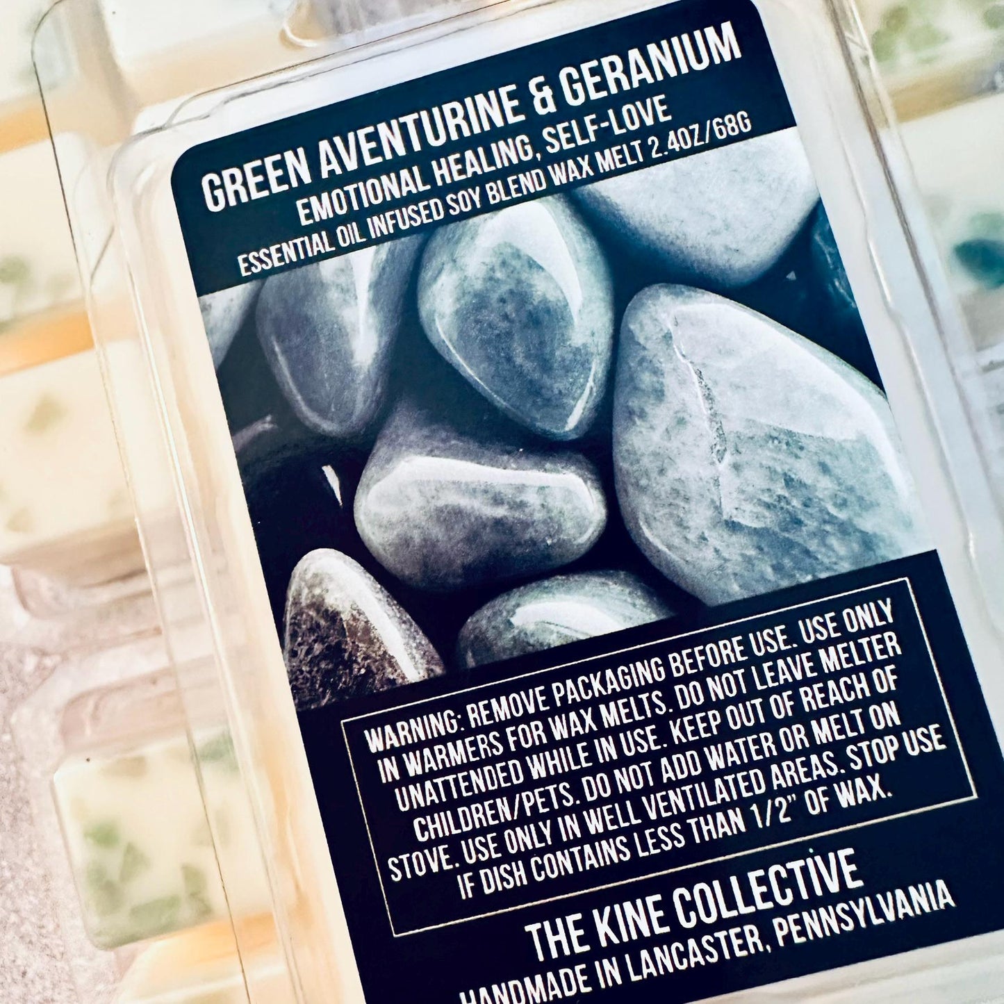 Green Aventurine & Geranium Essential Oil Infused  2.4oz Artisan Soy Wax Melts - Emotional Healing, Self-Love