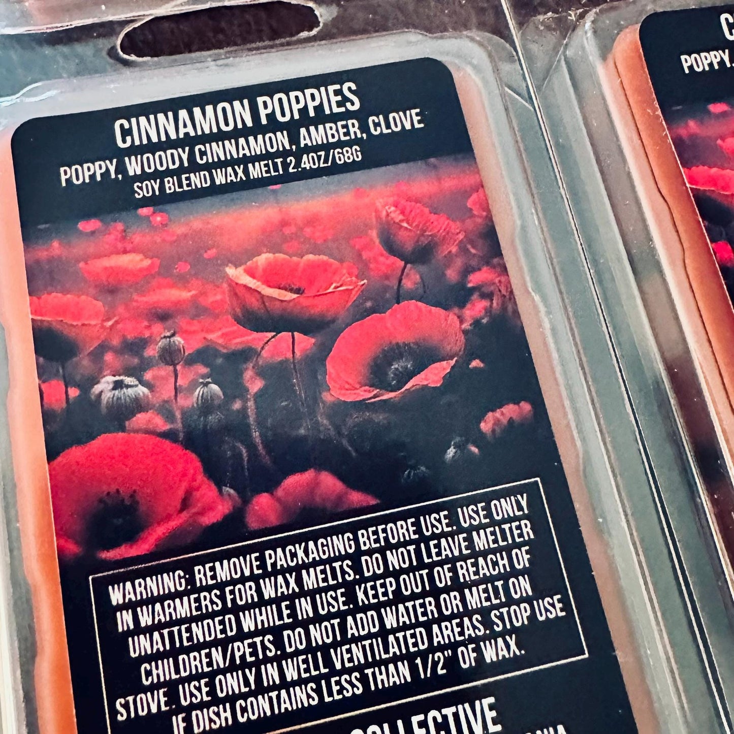 Cinnamon Poppies - Dark Woods, Poppy, Cinnamon, Amber, Clove 2.4oz Artisan Soy Wax Melts