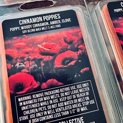 Cinnamon Poppies - Dark Woods, Poppy, Cinnamon, Amber, Clove 2.4oz Artisan Soy Wax Melts