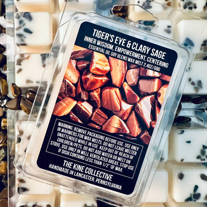 Tiger's Eye & Clary Sage Essential Oil Infused  2.4oz Artisan Soy Wax Melts - Inner Wisdom, Empowerment, Centering