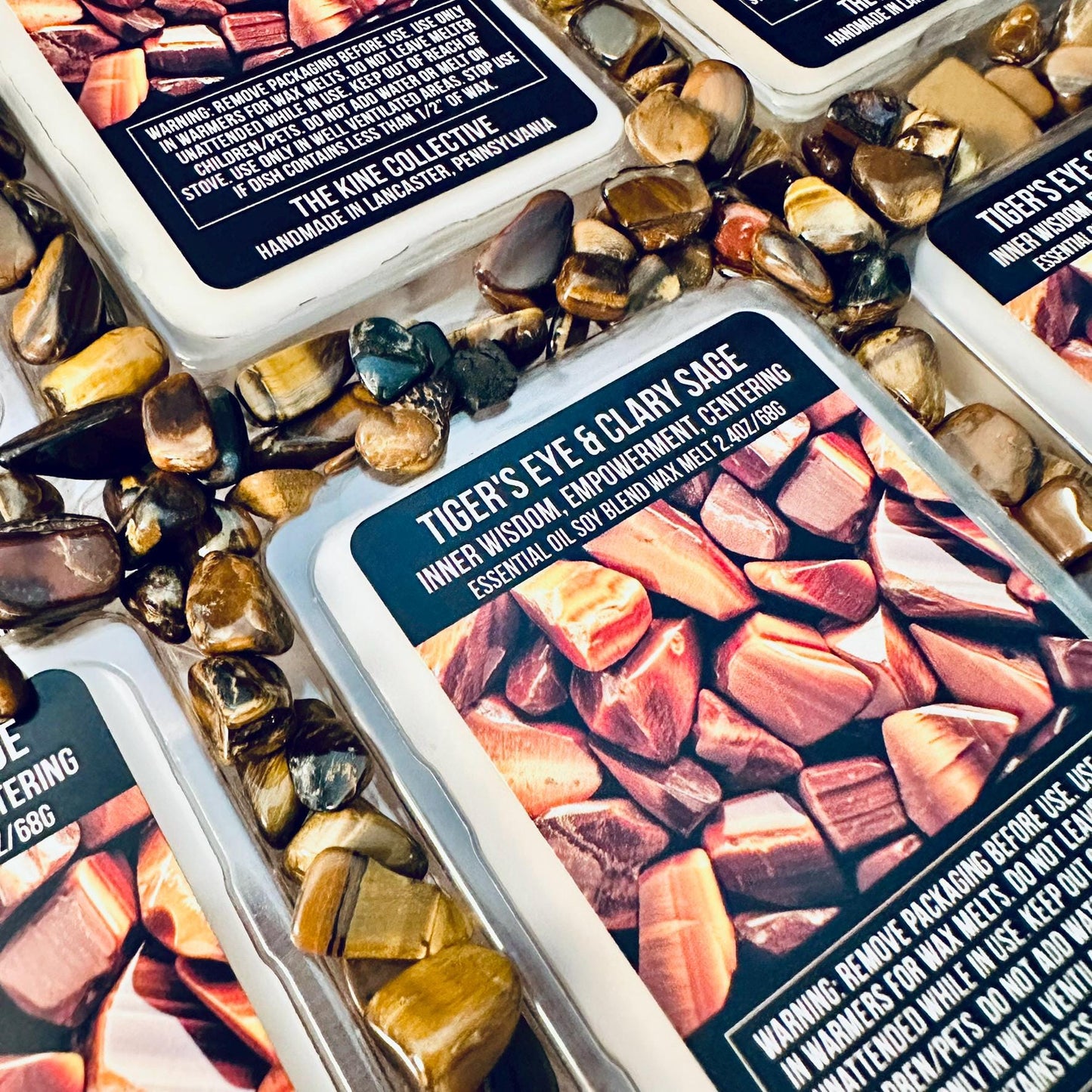 Tiger's Eye & Clary Sage Essential Oil Infused  2.4oz Artisan Soy Wax Melts - Inner Wisdom, Empowerment, Centering